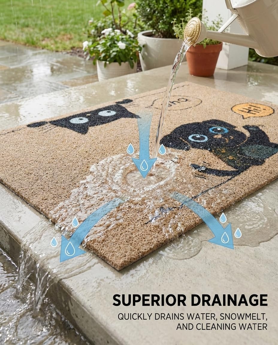 Welcome Mat 20x30 - Cute Dog & Cat Design Non-Slip Waterproof Entrance Doormat