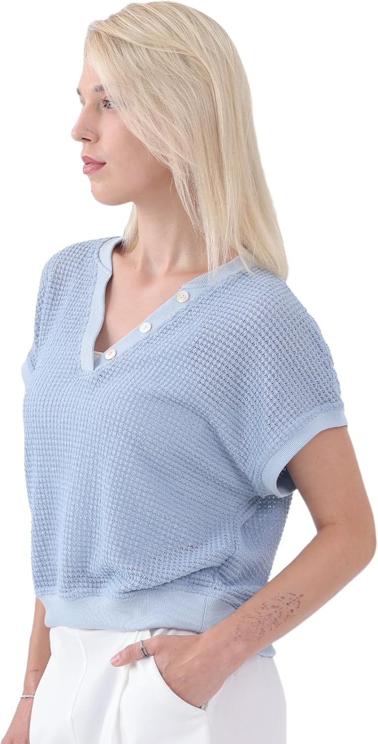 Women's Lightweight Summer V-Neck Tops Casual Short Sleeve Blouses Shirts - Image 3