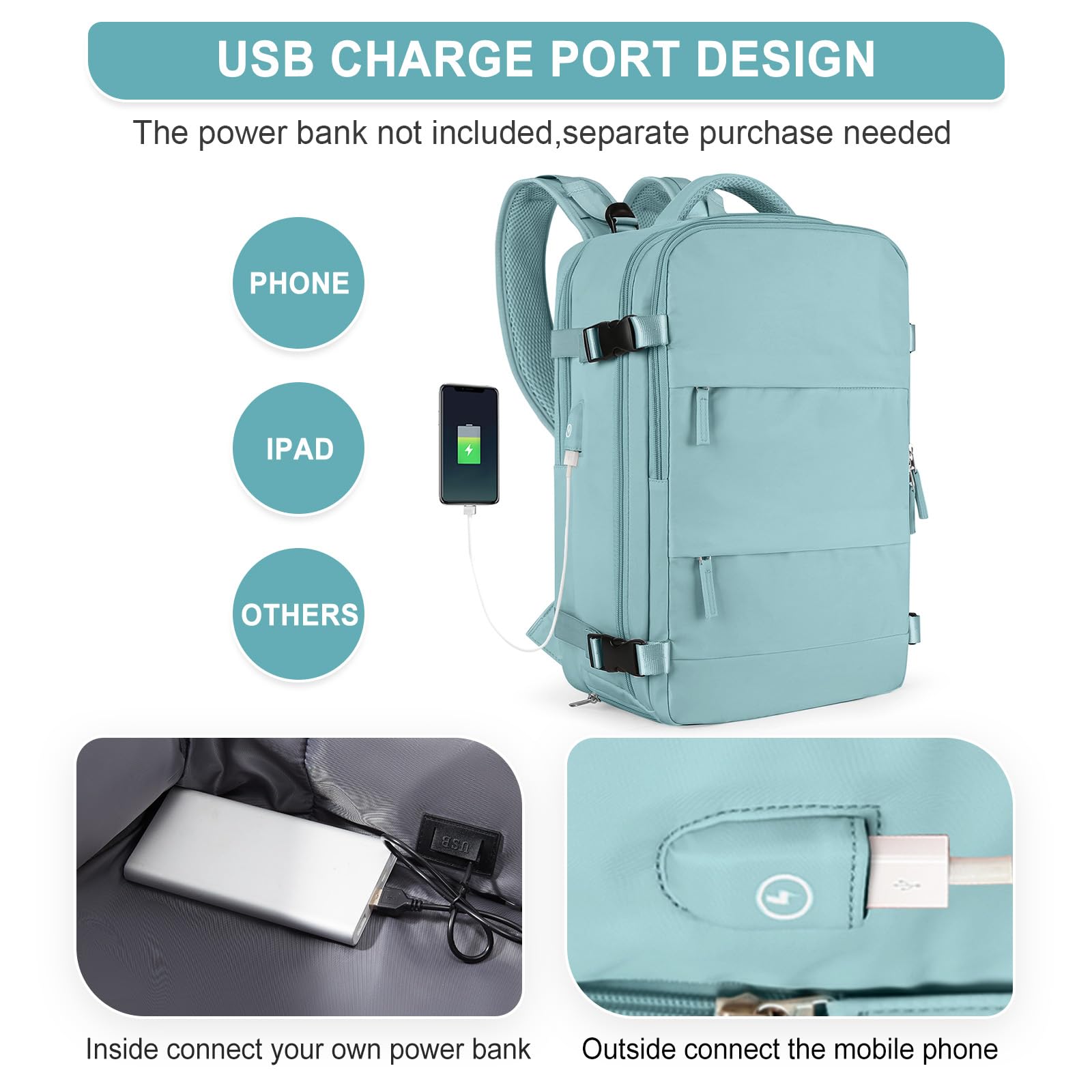 HPLQQ Zaino Bagaglio a Mano Borse da Cabina per Ryanair 40x20x25 Zaino Aereo Zaino da Viaggio donna, Borsa da Viaggio aereo Impermeabile 14 Pollici Zaino Casual Porta PC