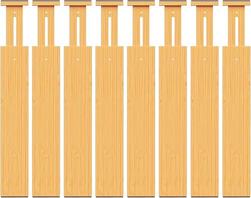 Miniatura 9 de Separadores de cajones de bambú, organizador de cajones de cocina ajustable para ropa, separadores de organización de cajones expandibles de 17 a 22