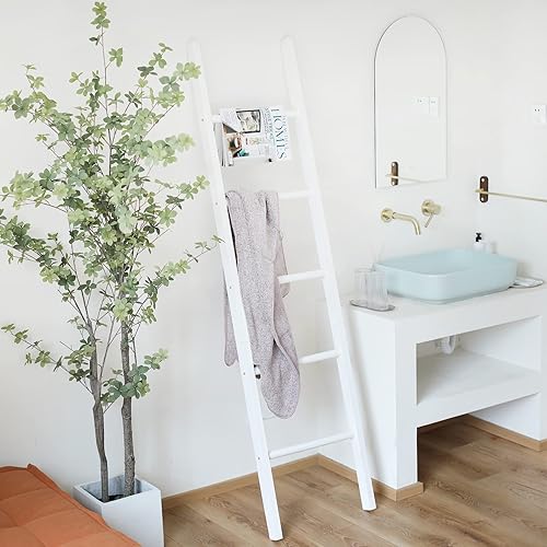 Miniatura 5 de FUIN Juego de escalera de manta rústica y mini escalera de toalla para encimera, decoración de madera para almacenamiento y exhibición del hogar,