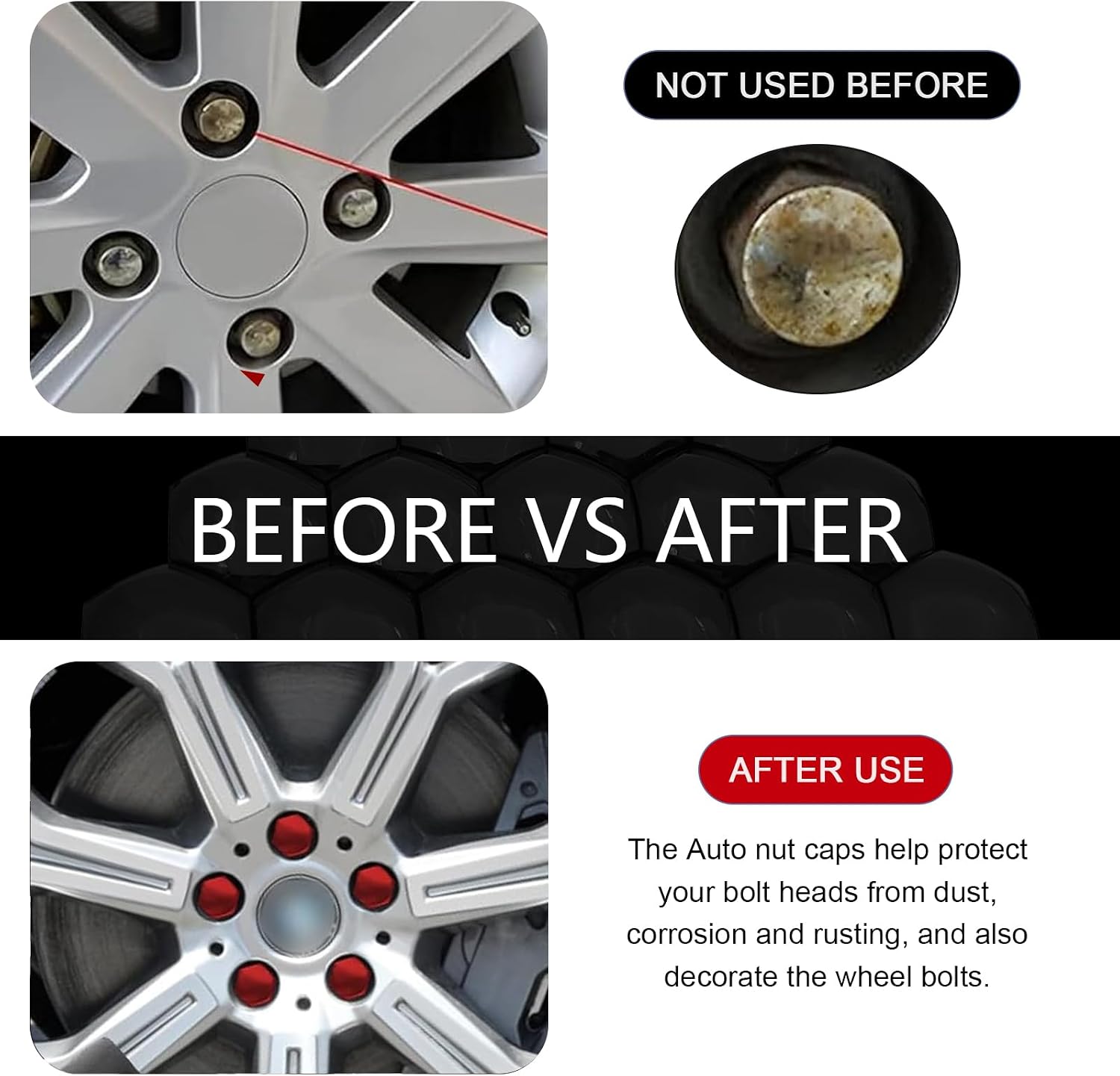 20 PCS Lug Nut Cover, Rust-Proof Hexagonal Wheel Nut Caps, Wheel Hub Center Bolt Decorative Cover with Remove Tool, for 17MM Lug Nut Cover Decoration (Red #17mm)