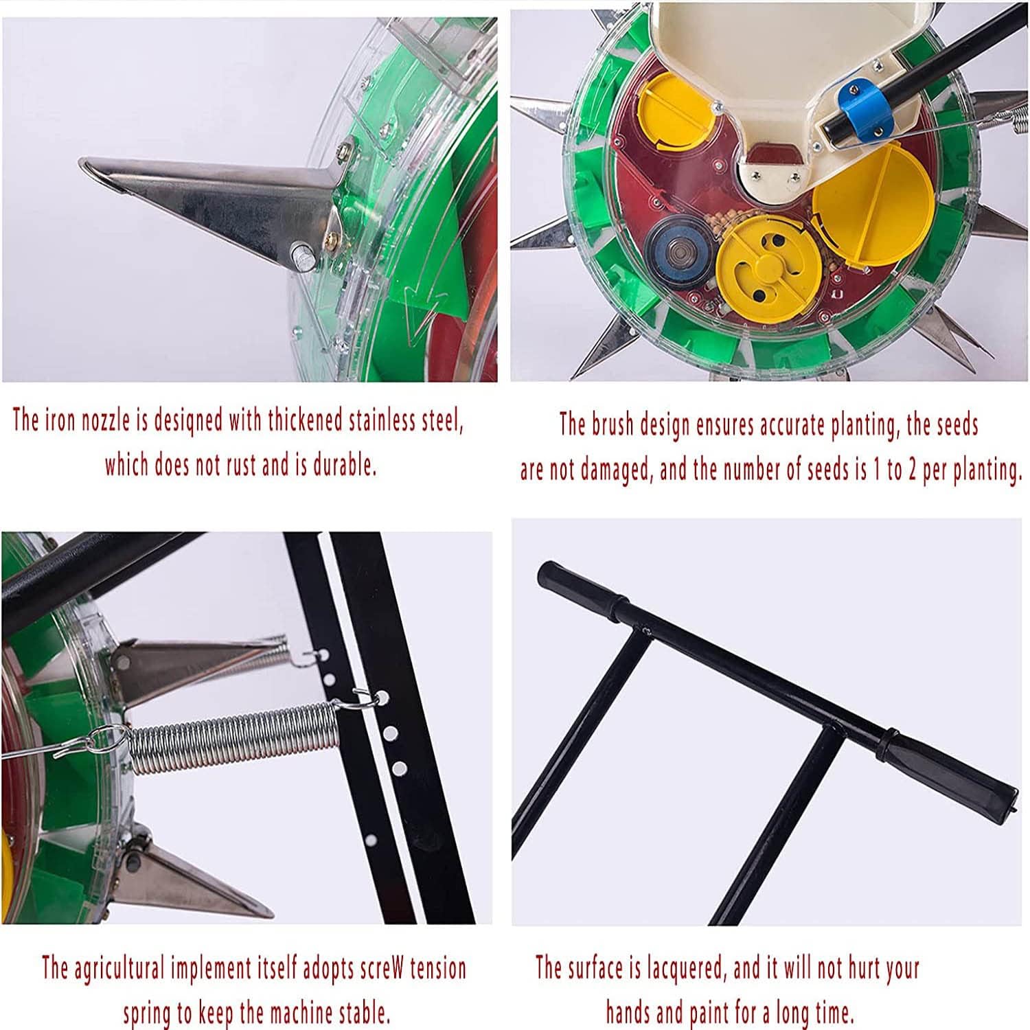 2 in 1 Lawn Seeder & Fertilizer Spreader, Precision Garden Push Seeder, Hand-Push Roller Seeder, Corn Soybean Seed Planter, Planting Depth 3.5-7.8 cm,6 Mouths