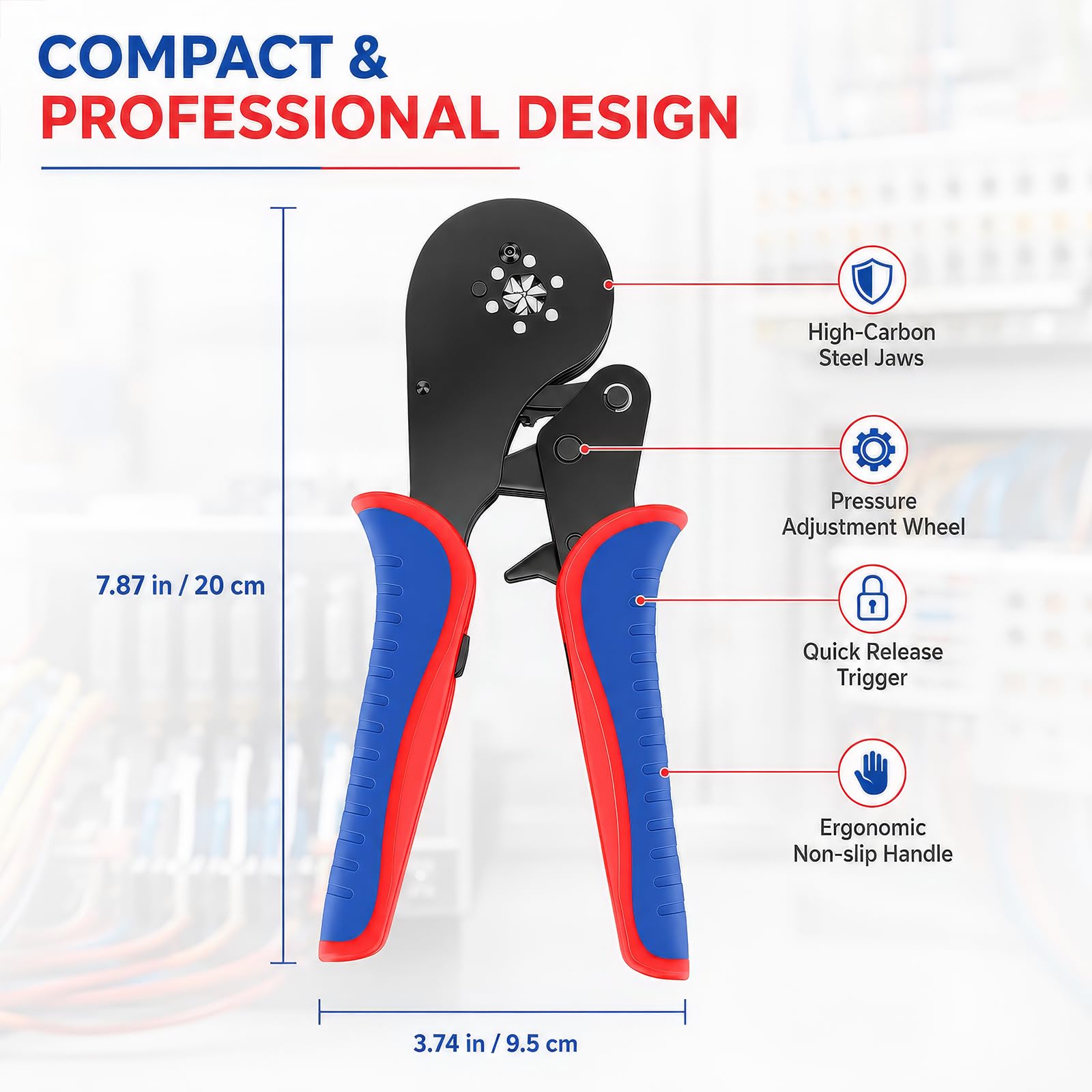 Crimpadora 0,08-16mm², 30-5AWG Crimpadora Terminales Eléctricos Profesional para Terminales Eléctricos, Terminales de Cable y Punteras 10 mm² Alicates para prensar