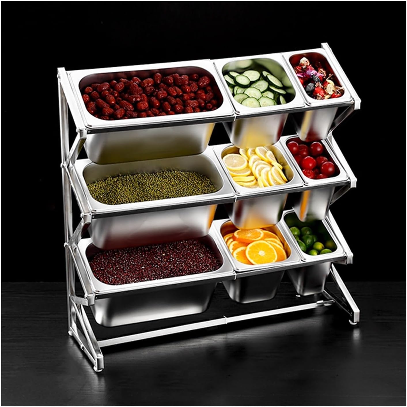 Expandable Spice Rack Organizer Shelf, Stainless Steel Commercial Condiment Racks, Countertop Holder for Seasoning Fruits Ingredients, Kitchen Buffets Food Container Dispenser(Silver)