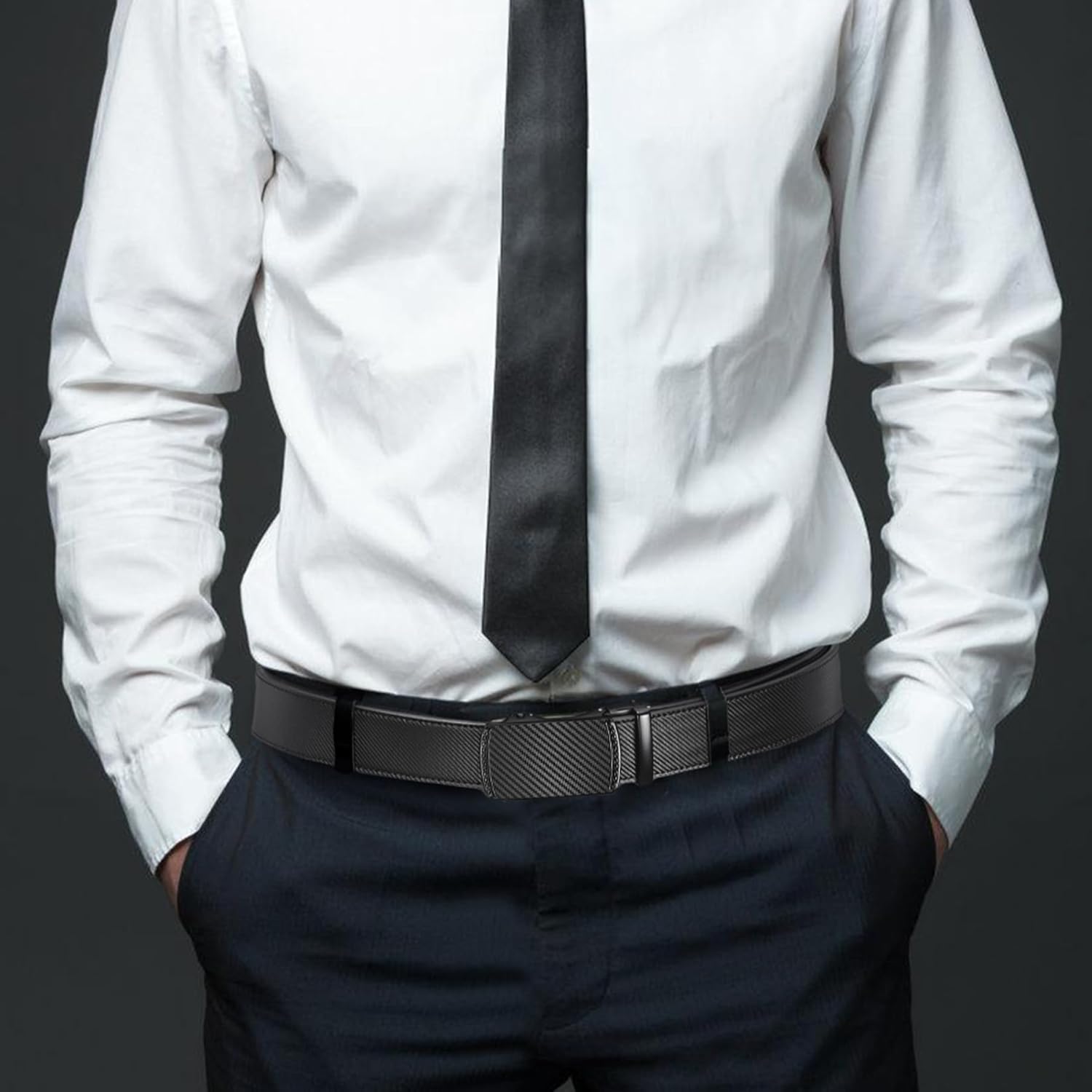 Men's Ratchet Belt, 1 3/8'' Leather Dress Belt for Gift Men Dress and Casual, Trim to Fit - Image 6