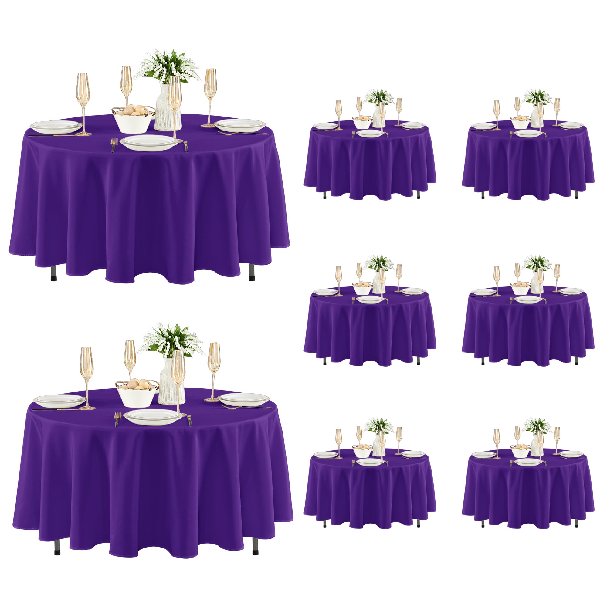 Fitable 8 Pack Purple Tablecloths 84 Inch Round for 36"-60" Tables