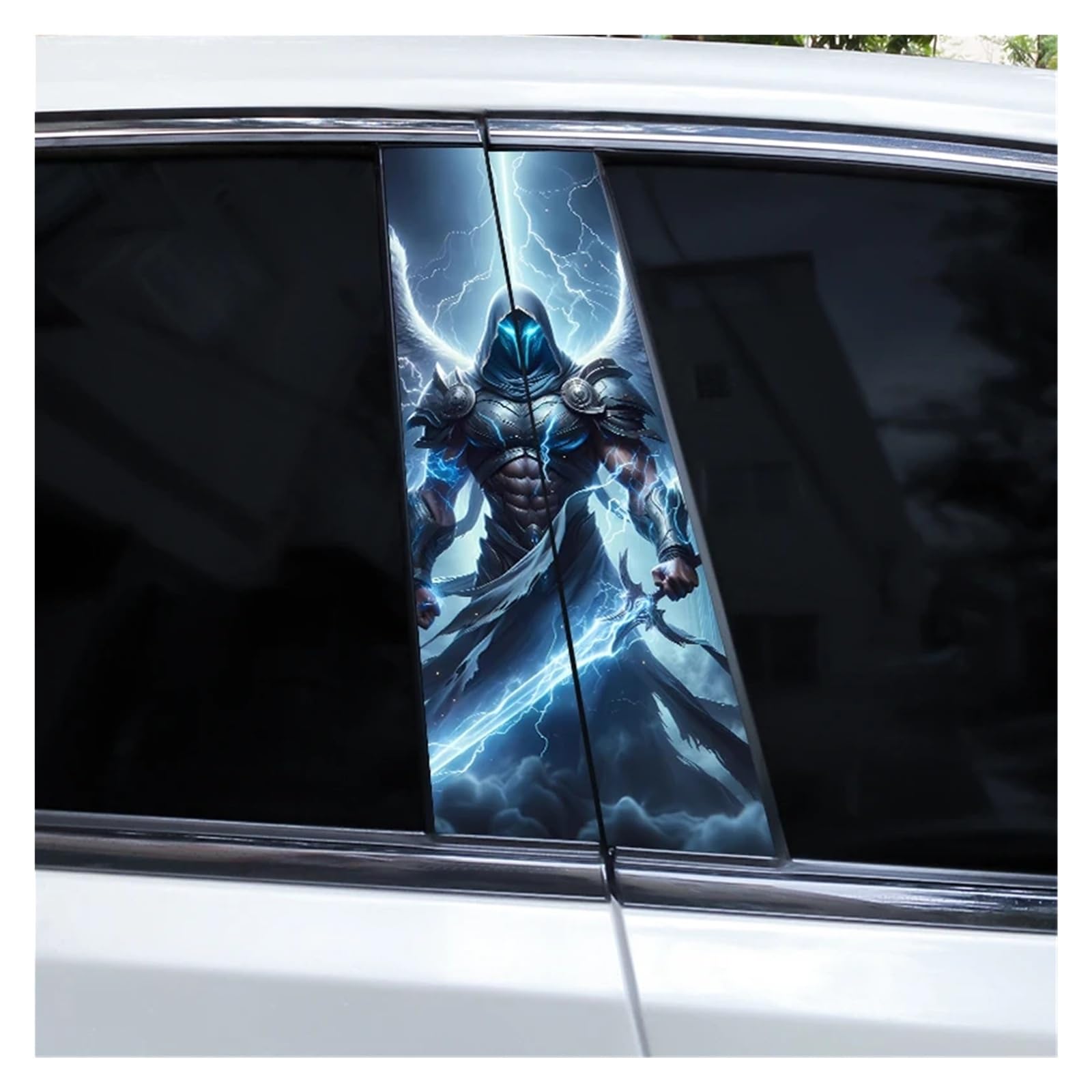 Car Side Decals 2pcs Knight Warrior Skull Car B Pillar Sticker DIY Door Modeling Center Column Decal(Style B)