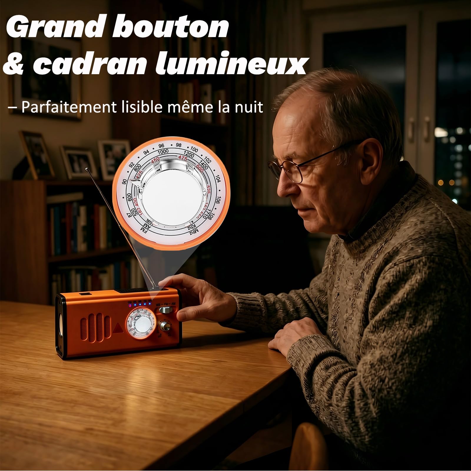 Radio Solaire d’Urgence,Radio à Manivelle avec 4000 mAh Power Bank,Charge d’Urgence USB‑C pour Smartphone，Radio Survie AM/FM/WB avec Lampe Torche LED et Alarme SOS – pour Camping Randonnée,Orange