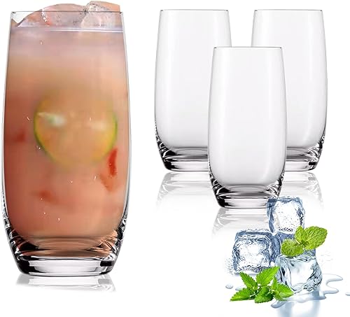 GYRUT Vasos de cristal para beber Juego de 4 Vasos de cristal de 20 onzas de alto, cristalería de agua transparente, vasos de cóctel grandes