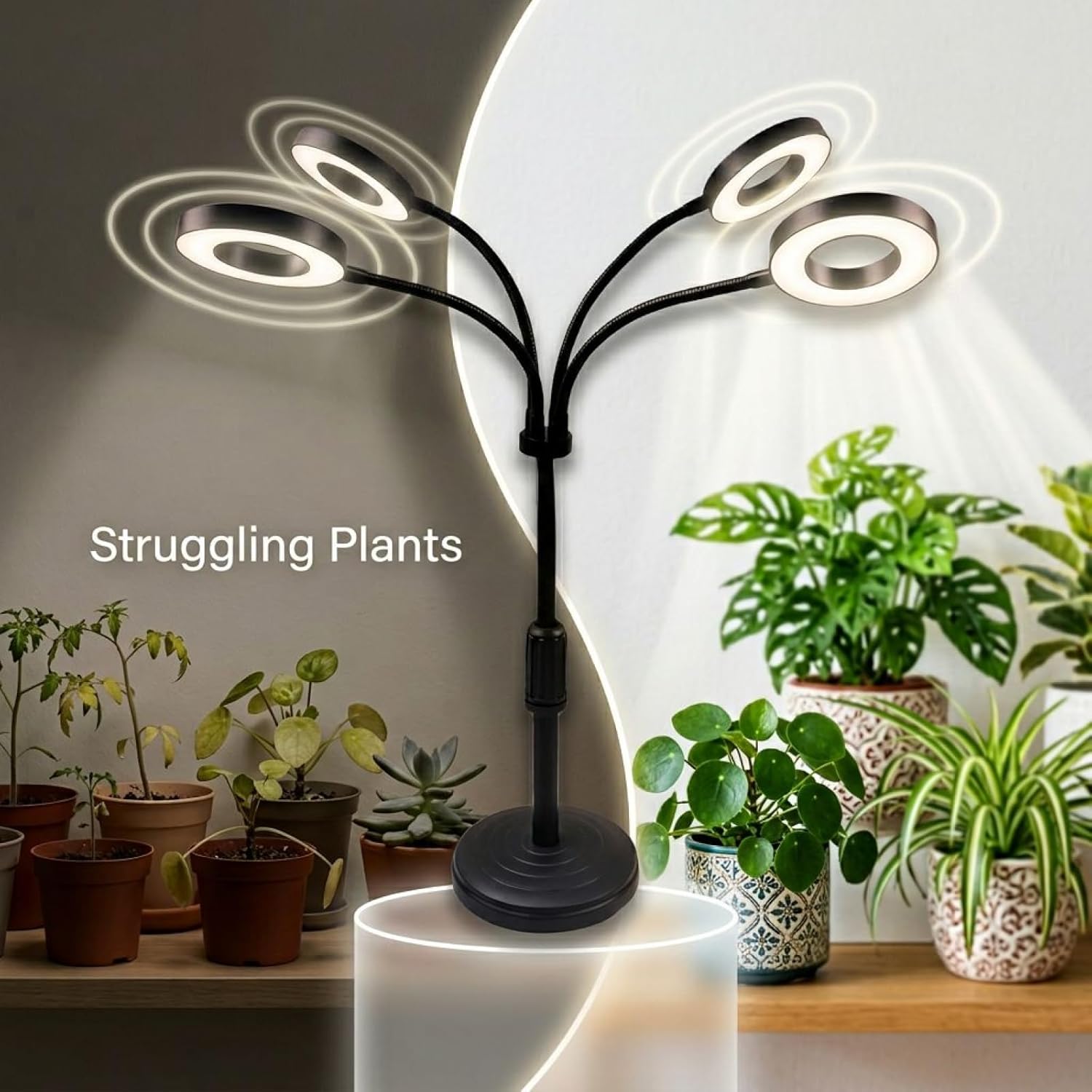 Led Halo Plant Grow Light With Four Heads, Full Spectrum 72 Leds, 9-Level Dimming, 3 Modes, Height Adjustable Aluminum Lamp, 3/9/12H Timer For Herbs, Flowers, Seedlings