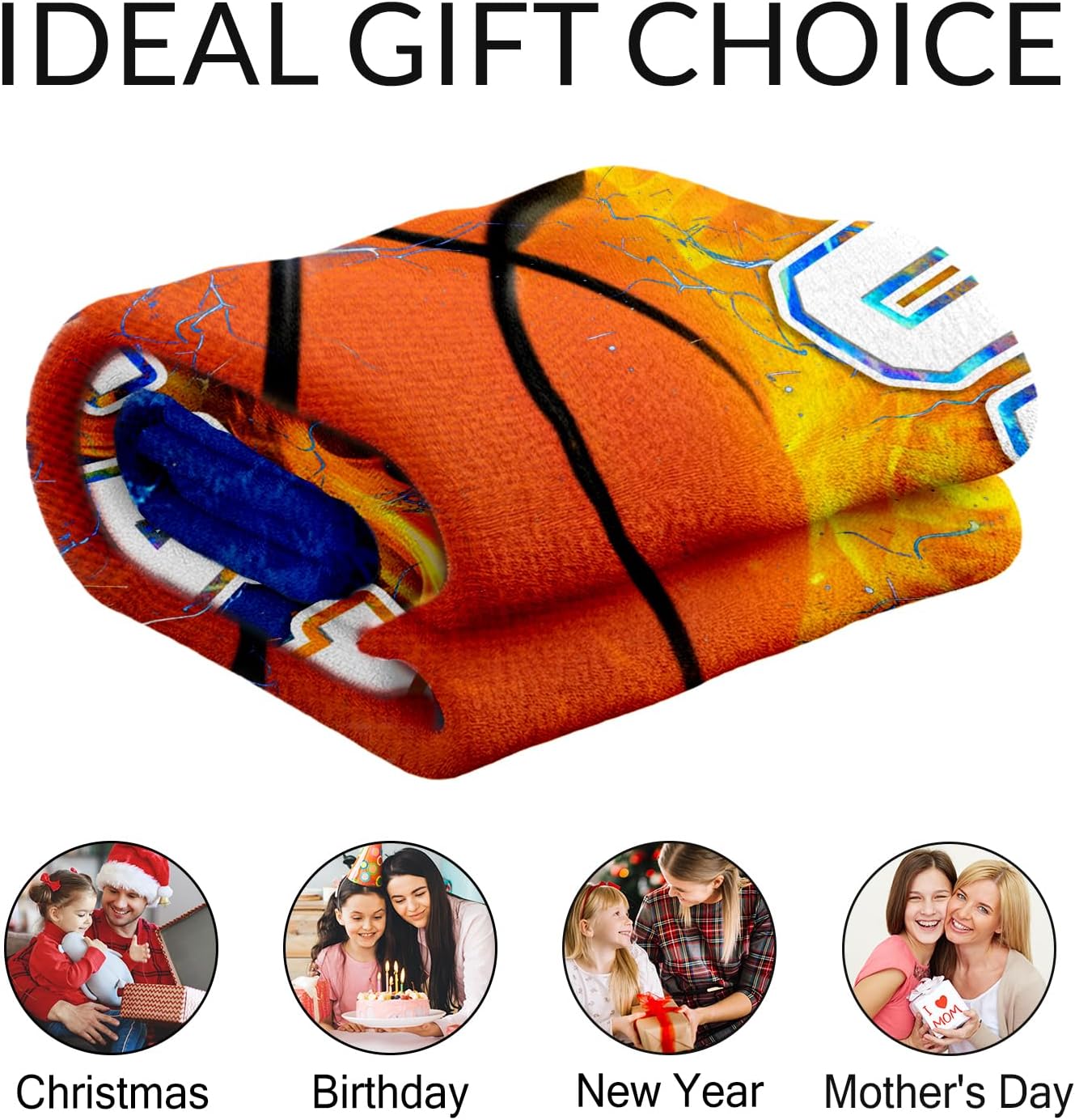 Basketball Blankets Gifts for Boys, Teens - 50" x 60" Custom Sport Throw Blanket for Basketball Players - Warm Fuzzy Fluffy Flannel Throws Stuff for Couch, Chair & Bedroom