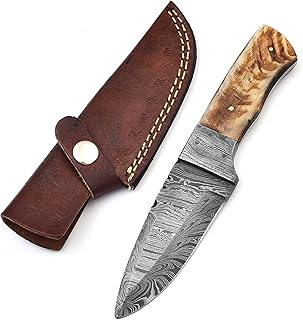 8 Inches Beautiful Damascus Knife Made Of Remarkable Damascus Steel Ram Handle -Ideal Hunting Knife With Sheath TJ108 - SharpWorld