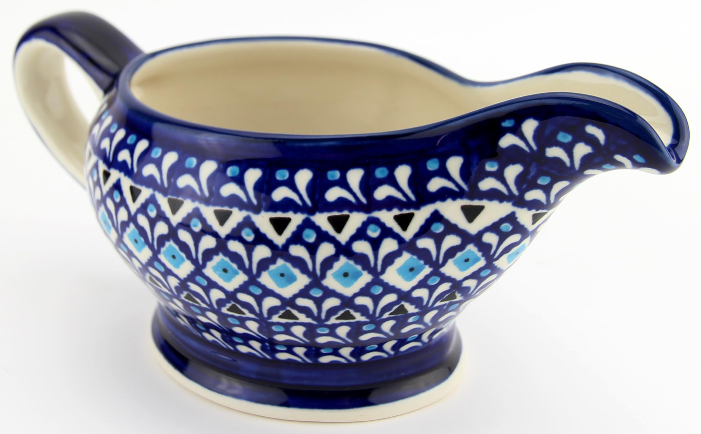 Polish Pottery Gravy Boat 16 Oz. From Zaklady Ceramiczne Boleslawiec #1258-217a Traditional Pattern, Capacity 16 Oz.