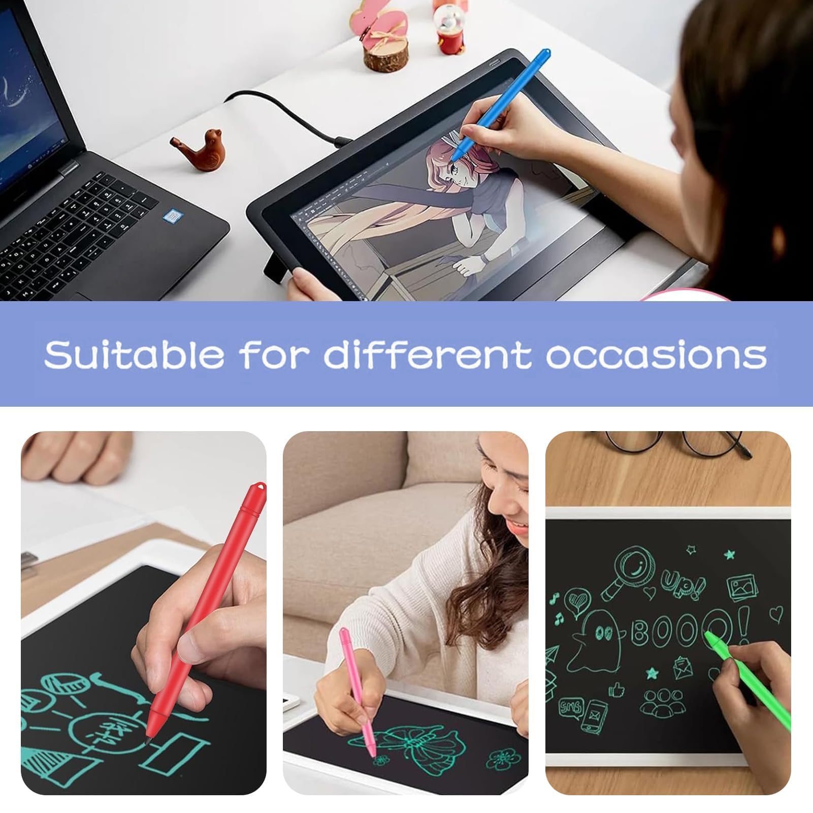 6 PCS Penna per Pittura LCD,Stilo Per Tavoletta Grafica LCDm,Penna Da Disegno Stilo Per Pannello Lcd Plastica da Disegno Adatta per Tavolette da Scrittura LCD e da Disegno.