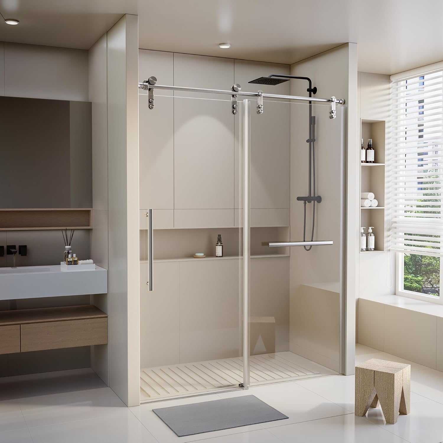 56-60" W x 76" H Frameless Shower Door,Glass Shower Door with 5/16" (8mm) Clear SGCC Tempered Glass,for Walk-in Shower,Silver