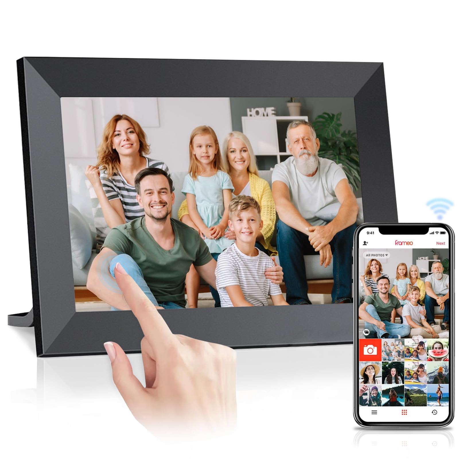 Digital Photo Frame 10.1 Inch WiFi Built in 32GB Memory, Frameo Digital Picture Frame 1280 * 800 HD IPS Touchscreen Electronic Photo Frame Auto Rotate Easy Setup Share Photos Videos
