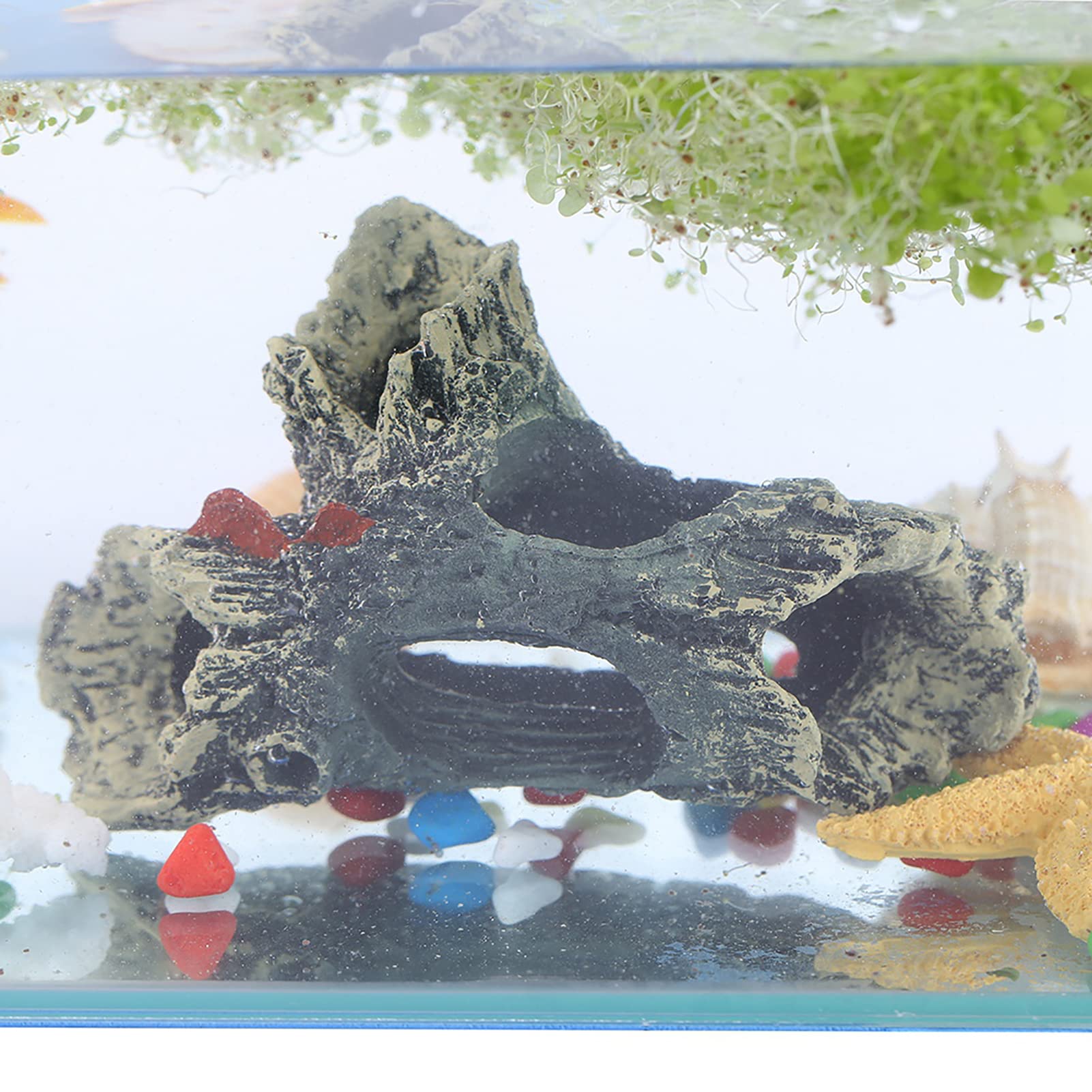 Arredo Acquario Resina | Ornamento Tronco Artificiale con Grotta per Decorazione Paesaggi Acquatici Naturali | Atossico e Sicuro per Pesci - Dimensioni 15x10x8 cm