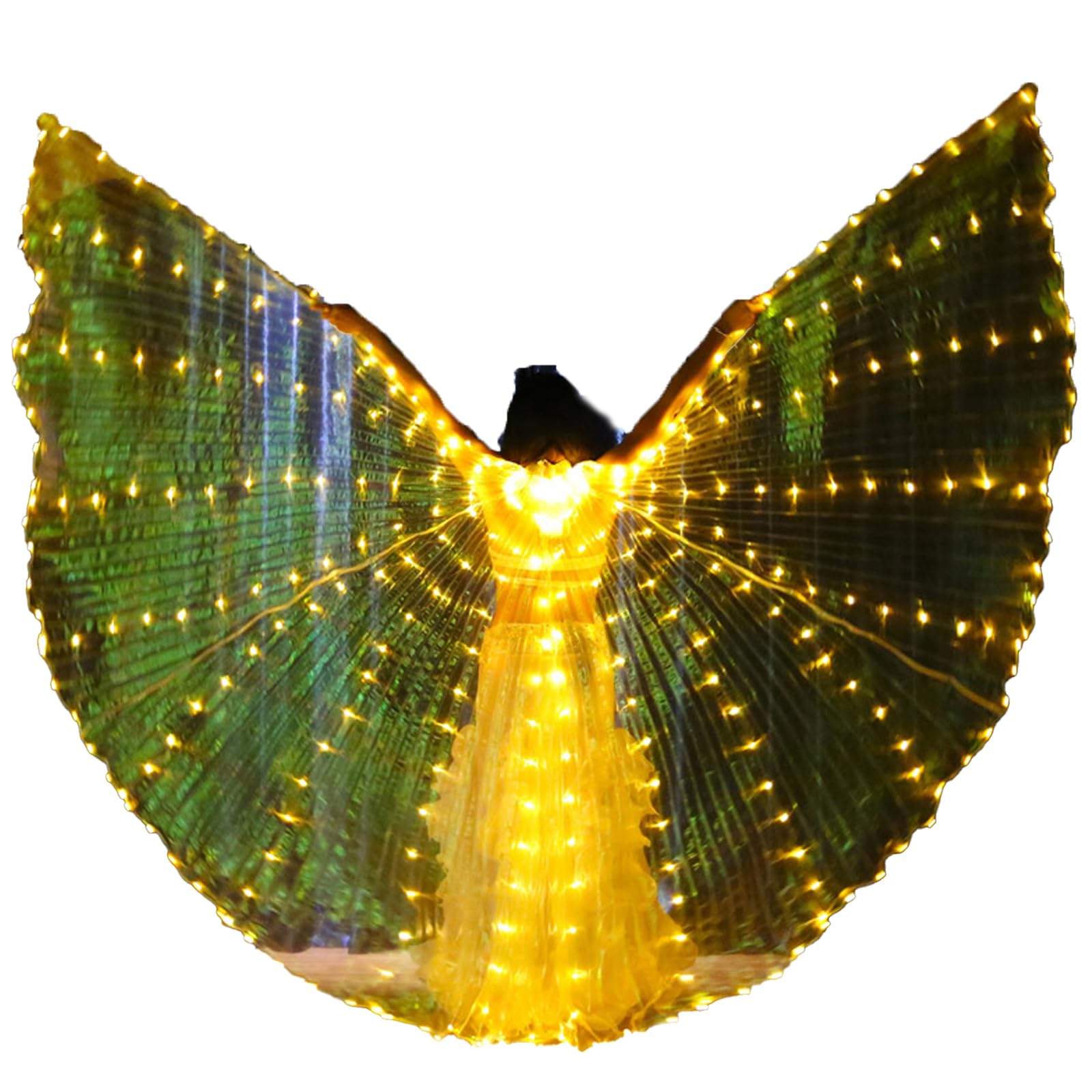 Gatphy LED Isis Wings Belly Dance Wings for Adults, LED Butterfly Wings Light Up Butterfly Cape with Telescopic Sticks Light Up Costume for Festival Carnival Stage Christmas Party (Yellow, Adults) — image 1