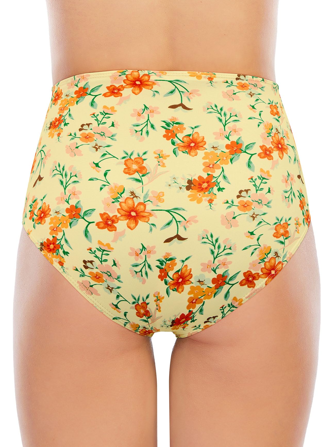 American Trends Parte inferior de bikini de cintura alta fruncida con control de abdomen, parte inferior de traje de baño sexy para mujer