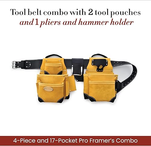 Miniatura 2 de Style n Craft Combo de 4 piezas y 17 bolsillos, cinturón de herramientas con 2 bolsas de herramientas y 1 alicates y soporte para martillo, combo de
