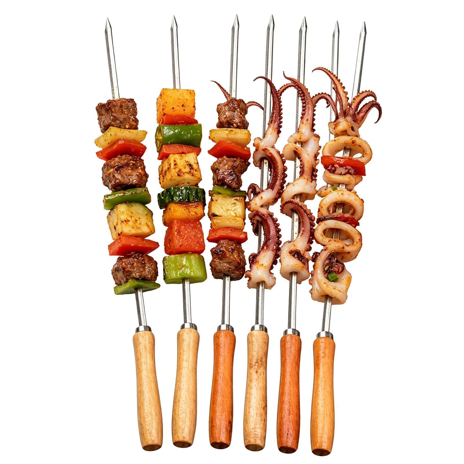 Juego de brochetas para barbacoa y Kebab, pack de 6 unidades para camping y terraza exterior