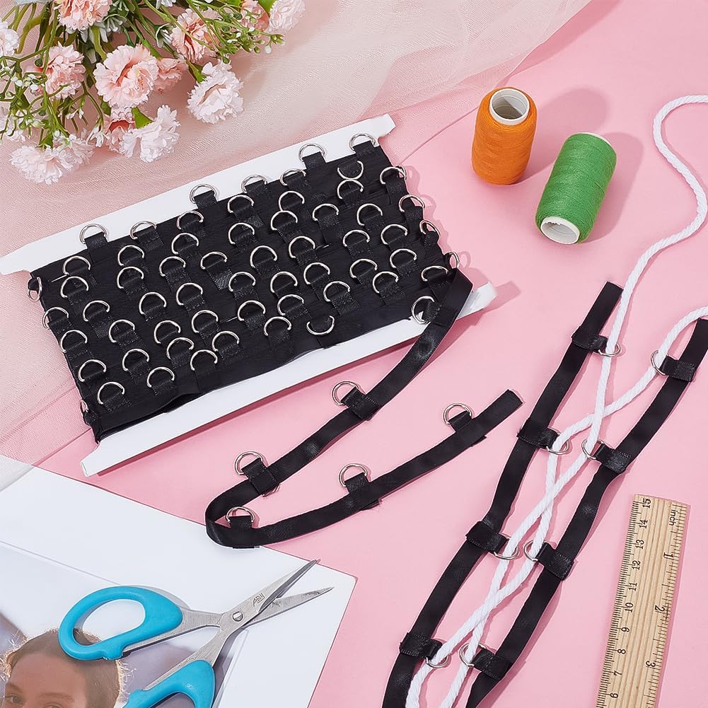 BENECREAT 8 Yards Black Grommet Trim with 6.5x10mm D Rings, 0.8 inch Eyelet Trimming Ribbon for Sewing Garment Corset Shirt Dress Skirt Jacket
