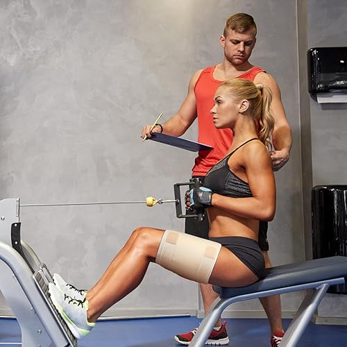 Miniatura 6 de Geiserailie 2 piezas de mangas de compresión para muslos ajustables, manga de compresión para isquiotibiales cuádruple para tirones de la ingle,