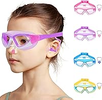 Vista 1 de Vvinca Gafas de natación para niños de 3 a 12 años, diseño mejorado 2024 con tapón para la oreja y la nariz, visión amplia, antivaho sin fugas