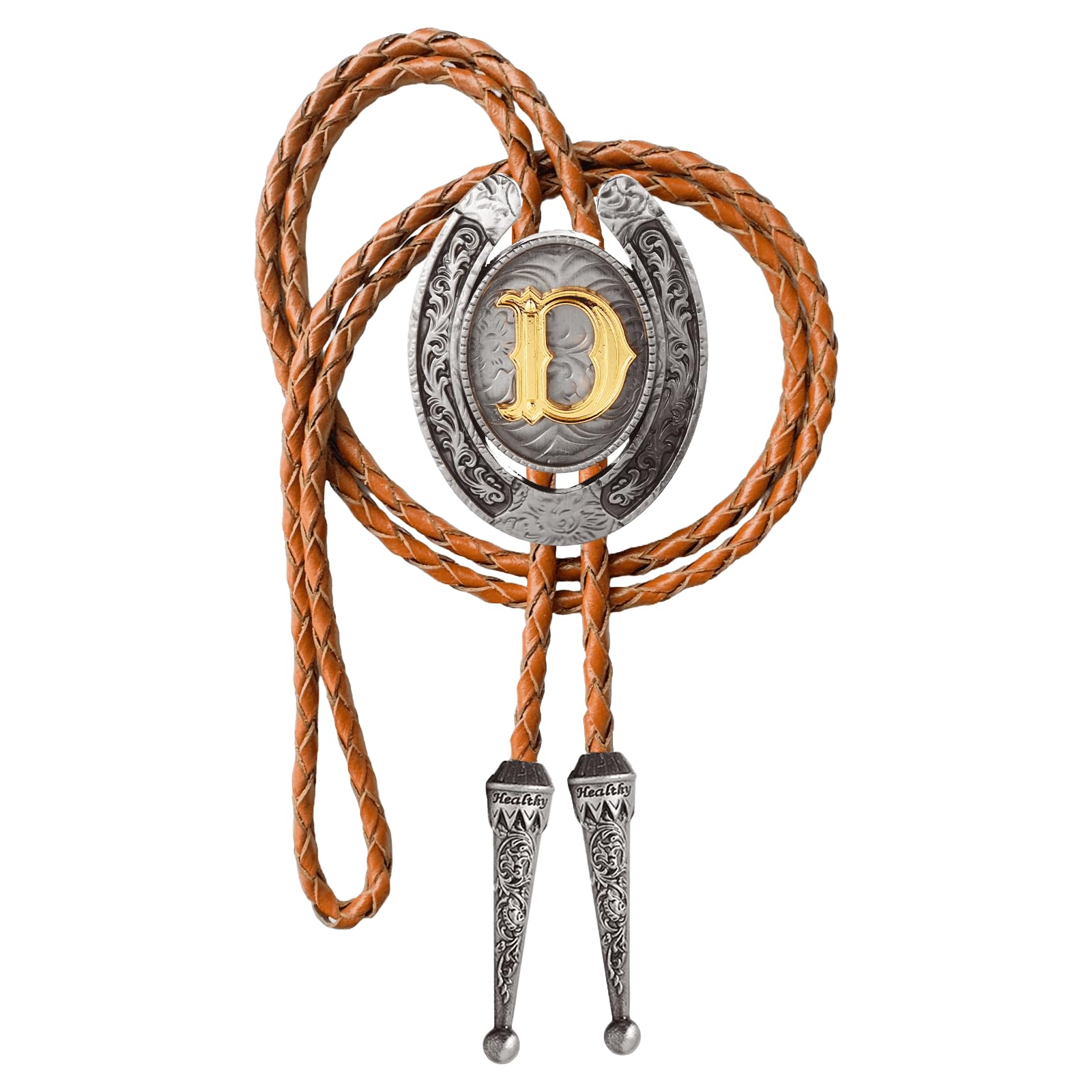 Western Cowboy Vintage Rodeo A-Z Initial Letter Bolo Tie for Men