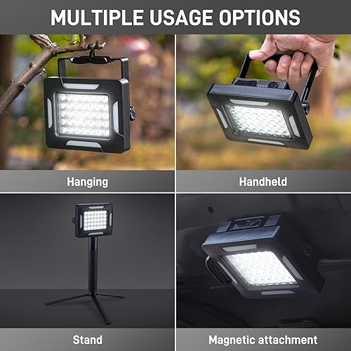 Miniatura 9 de Luces LED solares portátiles para acampar con soporte regulable, 2000 lúmenes, luces de trabajo solares recargables con magnético, IP67 impermeable,