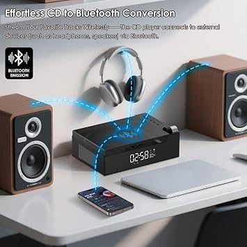 CD Player Portable with Bluetooth, Rechargeable CD Players Retro Suitcase CD Music Player with HiFi Speakers Desktop CD Player for Home Car Study Travel (Black