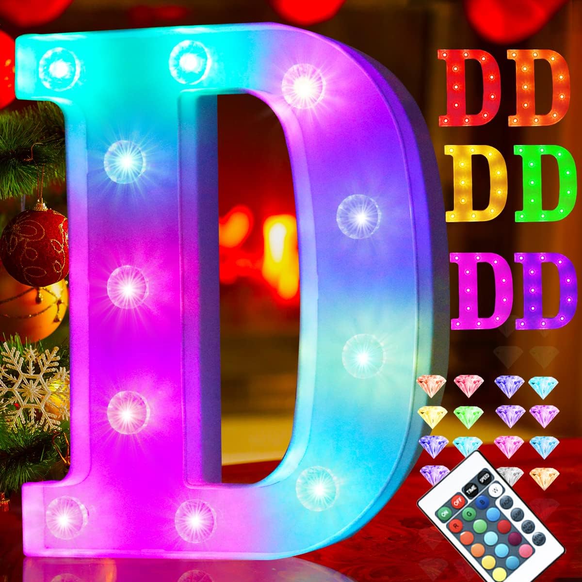 Colorful Marquee Light Up Letters with Remote Control Color Changing Light Up Letters Sign 16 Colors Lighted Letter with Lights for Home Wall Girls Bedroom Decor Christmas Wedding Birthday Party-D