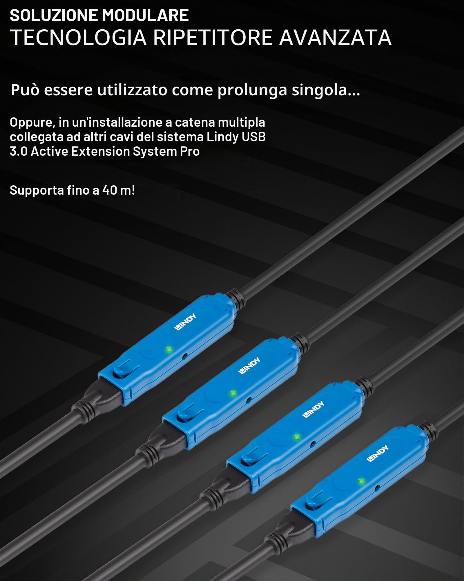 Lindy - Cavo Prolunga USB 3.0 Active Extension Pro 10 Metri, Connettore USB Tipo A Maschio a Femmina, Velocità di Trasferimento Dati Super Speed fino a 5 Gbps per Webcam, Lettori di Schede, nero