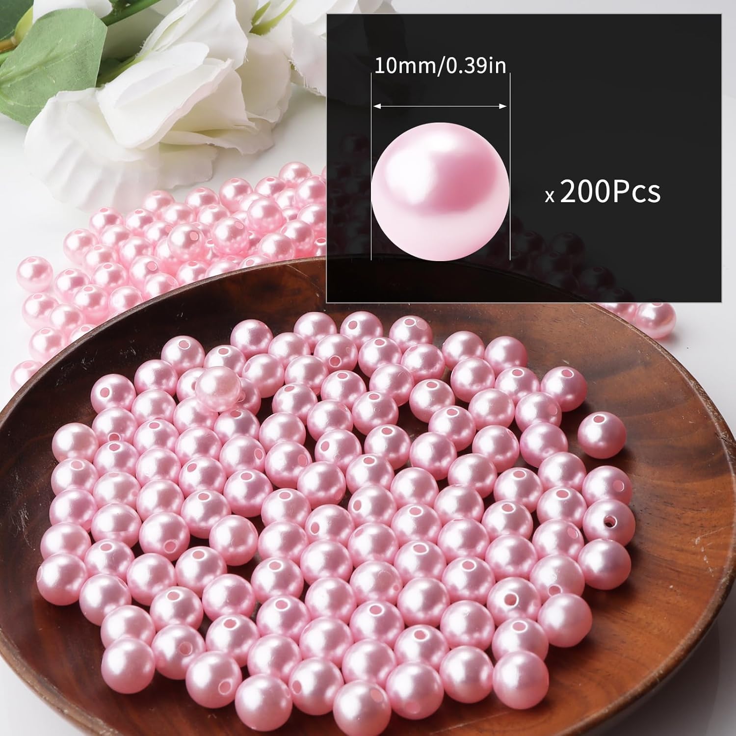 500pcs Pink 10mm Pearl Beads with Hole Round Pearls for Crafting Loose Pearl Beads for Jewelry Making Fake Pearls Bead for Bracelets Necklaces Earrings Key Chains Accessories DIY - Image 2
