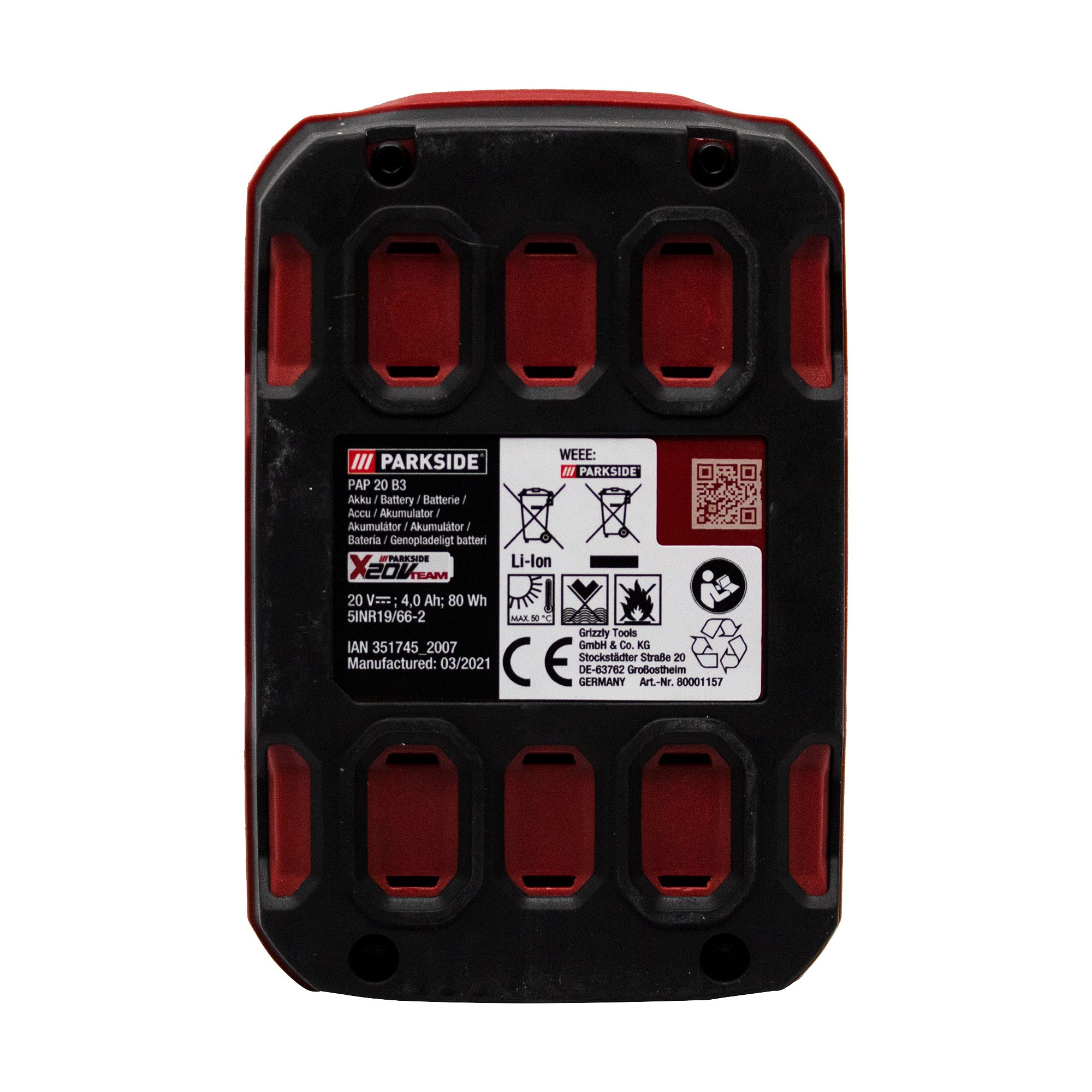 Parkside 4.0 Ah batería, por ejemplo, para motosierra PKSA 20 Li-B3 LIDL IAN 346174 (Parkside batería PAP 20 B3)