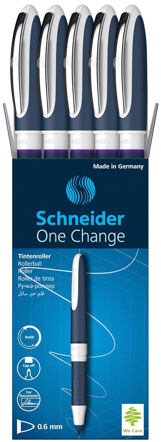 Schneider One Change Rechargeable Rollerball Pen, Box of 5, Purple