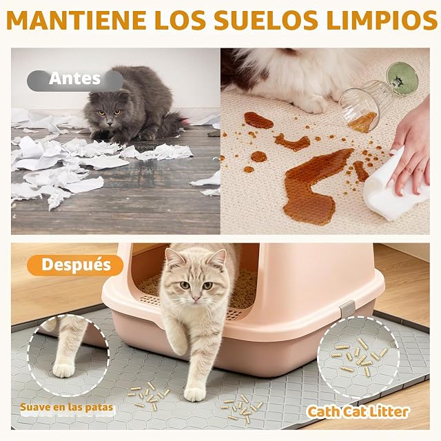 Foto 6 de 7 de Alfombrilla Arenero Gato XXL, Alfombra Arena Gatos de Silicona Gris 71 x 56 cm, Impermeable y Antideslizante