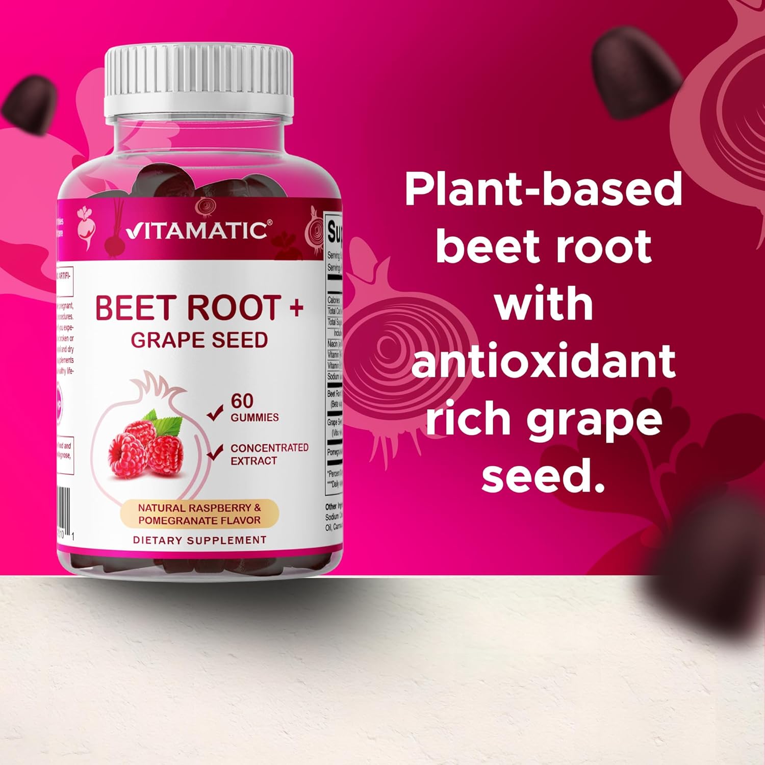 Vitatic Beet Root Gummies with B6, B12, Grape , Pomegranate &