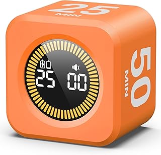 KADAMS Pomodoro Cube Timer Productivity Visual Timer - 5/10/30/60 Min Rotating Countdown ((Orange 25-50 min)