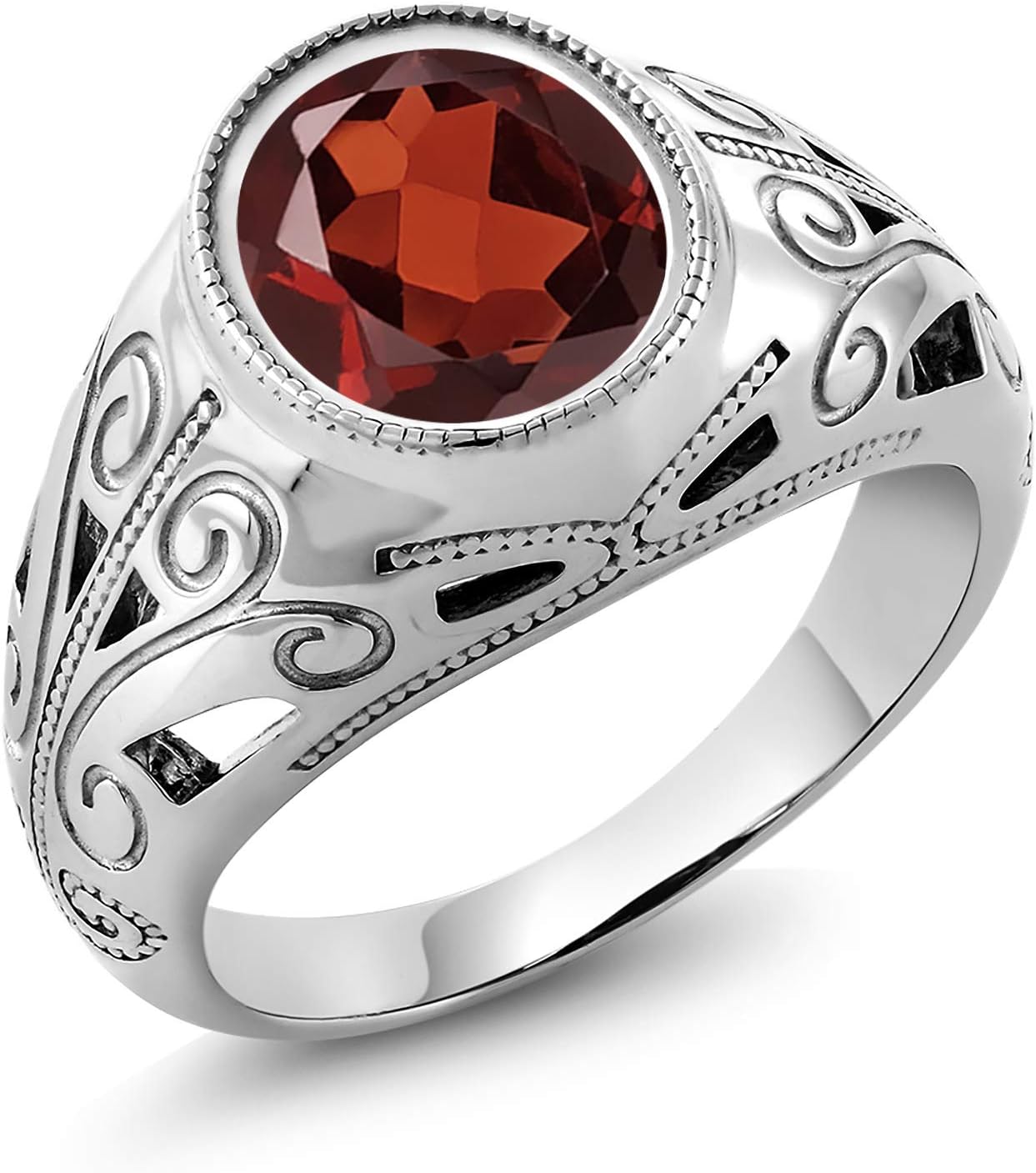 Gem Stone King Oval Gemstone Birthstone Ring for Men | 925 Sterling Silver | Oval 12X10MM | Available in Size 7, 8, 9, 10, 11, 12, 13