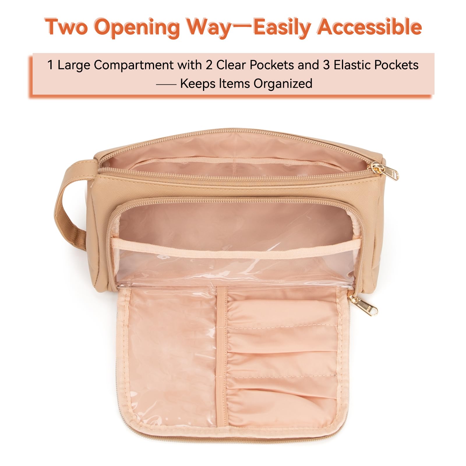 CUBETASTIC Mała kosmetyczka do makijażu, podróżny organizer na kosmetyki dla kobiet i dziewcząt (tkanina Oxford, czarna), Brązowy, Small（Pack of 1）, Podróże