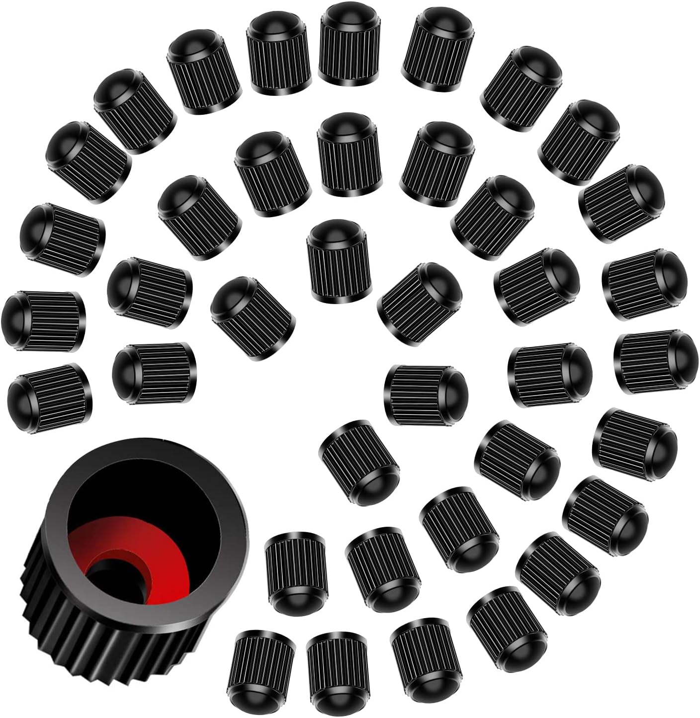 Aster 50Pcs Tyre Caps Black Tyre Dust Caps Plastic Car Valve Caps With O Rubber Seal, Universal