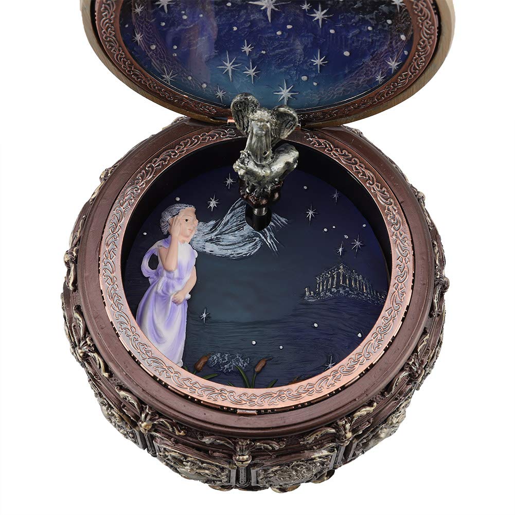 Greensen Scatola Musicale Vintage con Dea Rotante e Luci LED Suona la Melodia de Il Castello nel Cielo per Regali Collezionisti Bambini Adulti (Toro)