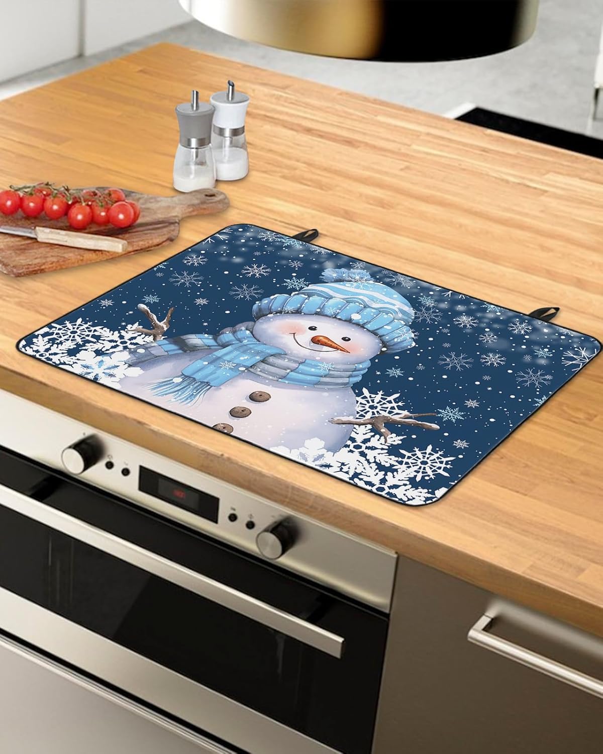 Stove Cover for Electric Stove, Blue Christmas Snowman with Cap Xmas Tree Snowflake Stove Top Cover for Glass Top, Heat Resistant Rubber Mat Foldable Cooktop Cover Top Protector, 36"x21"