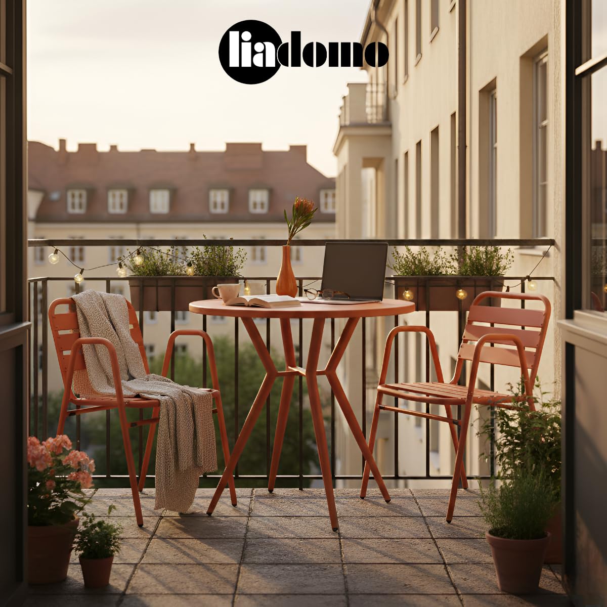 Gartenstuhl 2er-Set Lesina - 2 Stück Stapelstuhl - Aluminium-Gestell orange- wetterfest - stapelbar - Bistrostuhl - fertig montiert - für Garten, Terrasse, Balkon
