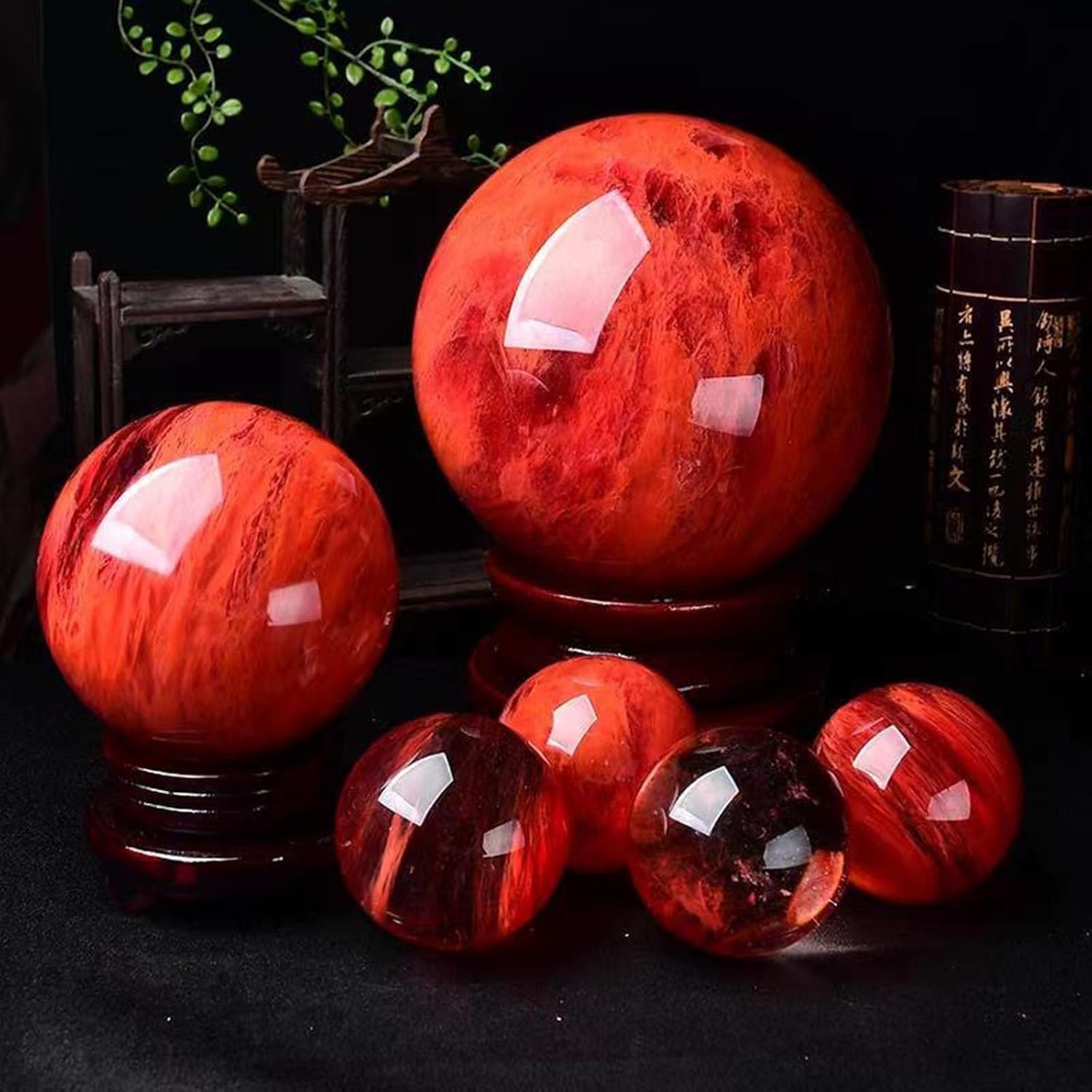 Red Crystal Ball with Stand, Melting Quartz Polished Divination Ball,Feng Shui Wealth Stone,Fortune Gemstone Sphere for,Home Decoration,10cm/3.9in