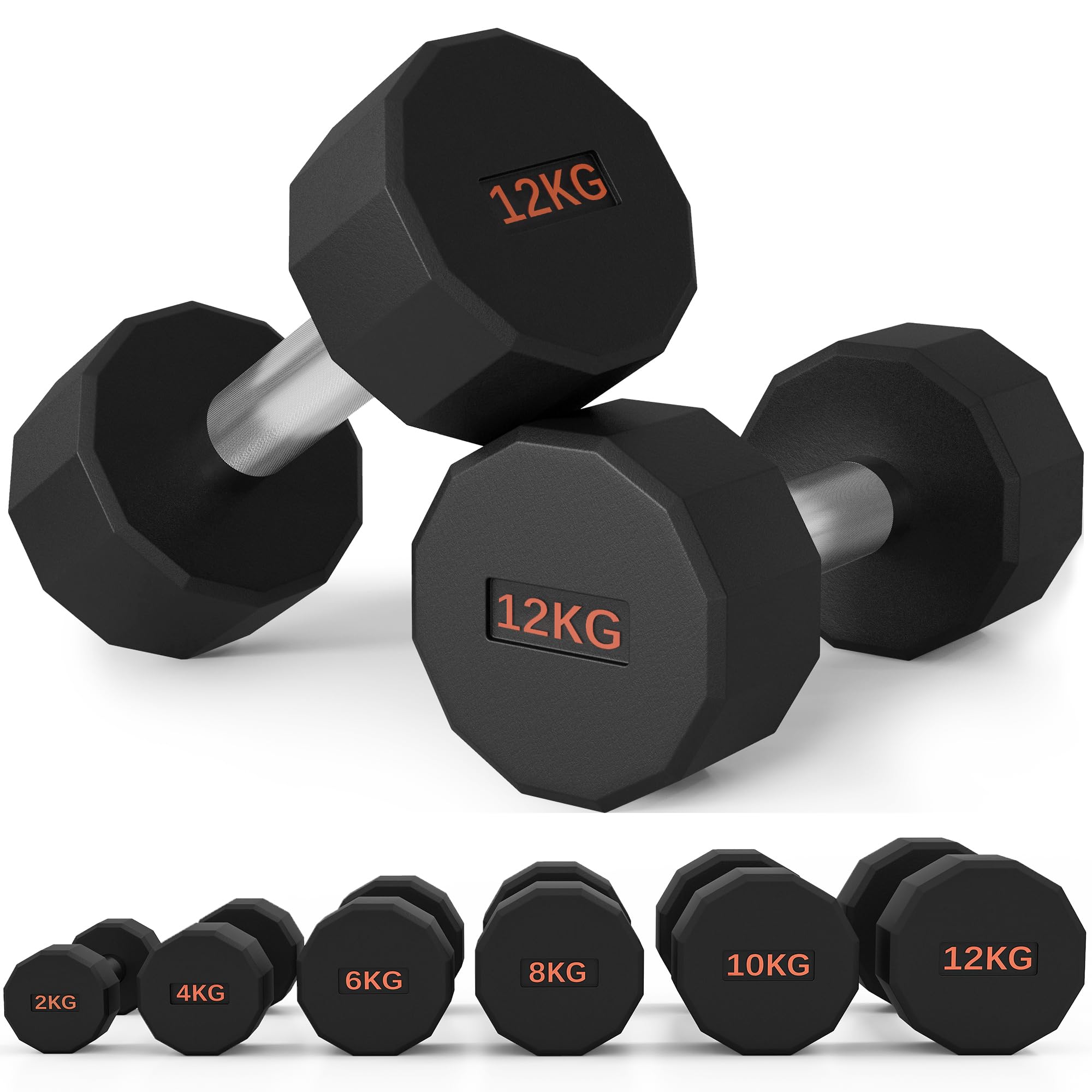 SPORTNOW Dumbbells Set, Hand Weights Pair with 12-Sided Shape and Non-Slip Grip for Men Women Home Gym Workout, 2 x 12kg