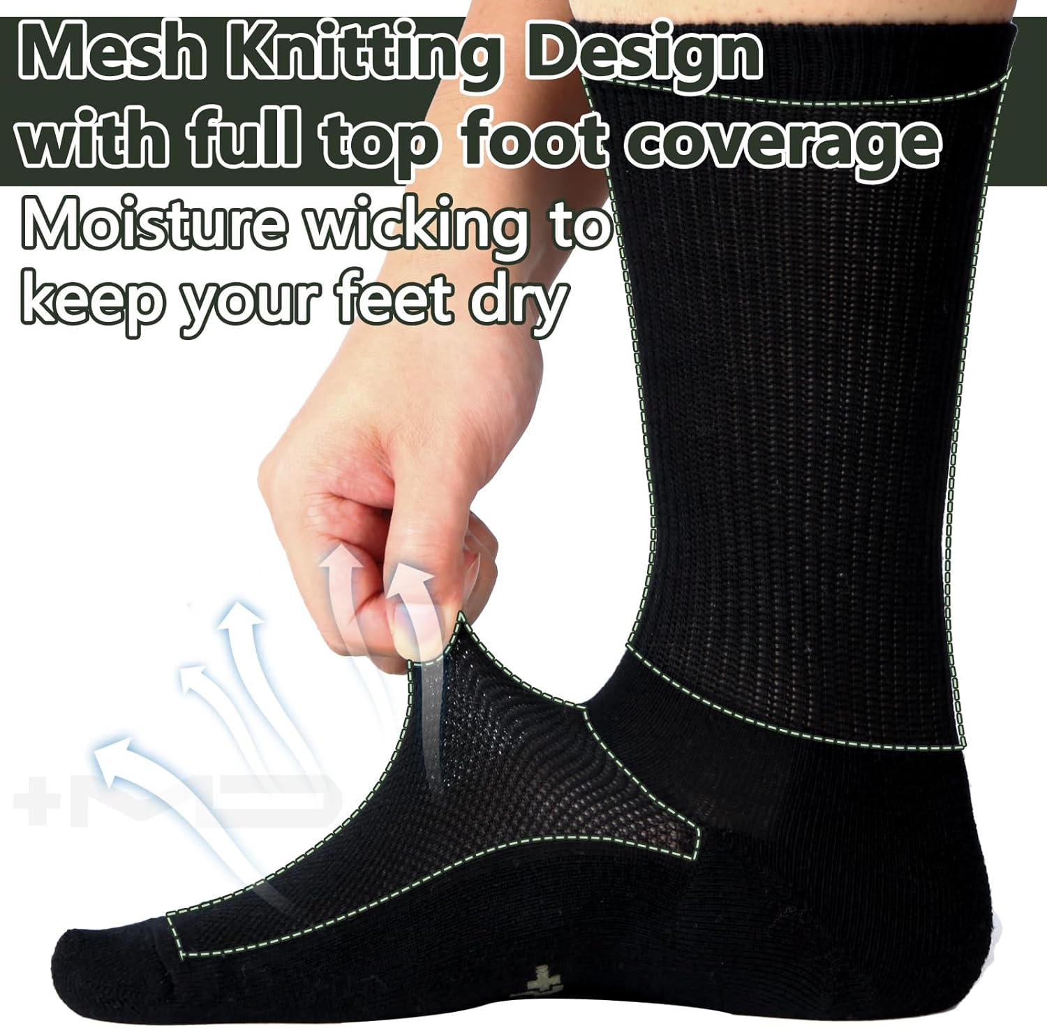 +MD Crew Socks for Men 6 Pairs, Viscose Bamboo Socks, Mens Dress Socks with Soft Cushioned, Smell Control, Black White - Image 4