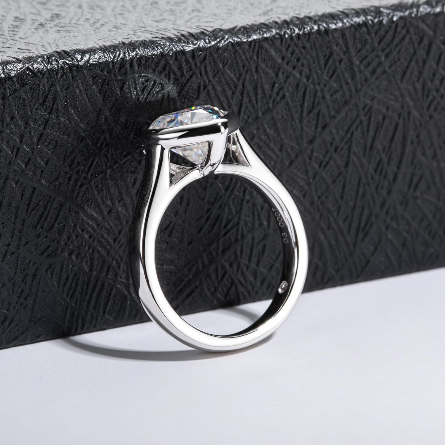 Moissanite Bezel Set Engagement Rings 3CT Round/Cushion/Heart/Oval Cut D Color VVS1 S925 Sterling Silver Wedding Promise Rings for Women with Certificate Elegant Gift Packed - Image 3